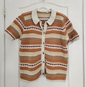 Retro 70s Style Crochet Short Sleeve Cardigan